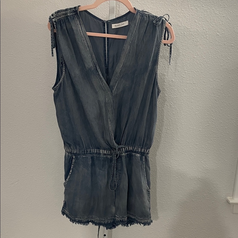 Sleeveless Denim Romper with Tie Waist